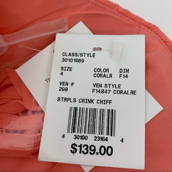 David’s Bridal Crinkle Chiffon Coral Dress Sweetheart Neck Bridesmaid Nwt Size 4 - Picture 13 of 16